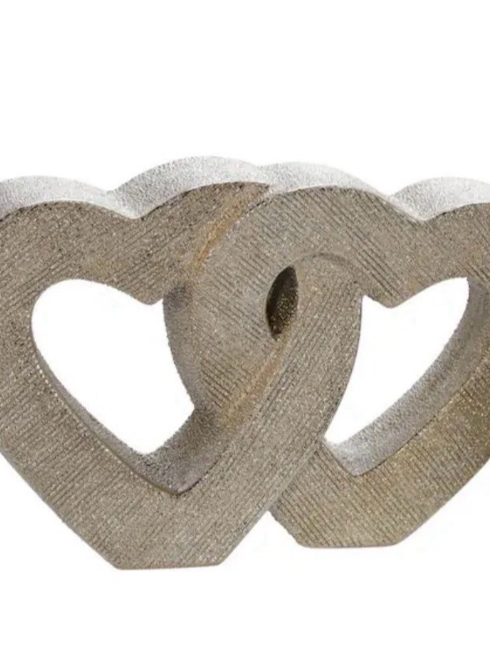 Interlocking Double Heart Sculpture Champagne Gold Textured Finish Home Decor